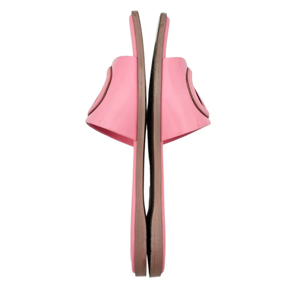 Valentino Garavani VLogo Flat Slide Sandal Pink Leather Logo Cut Out Size 39 9